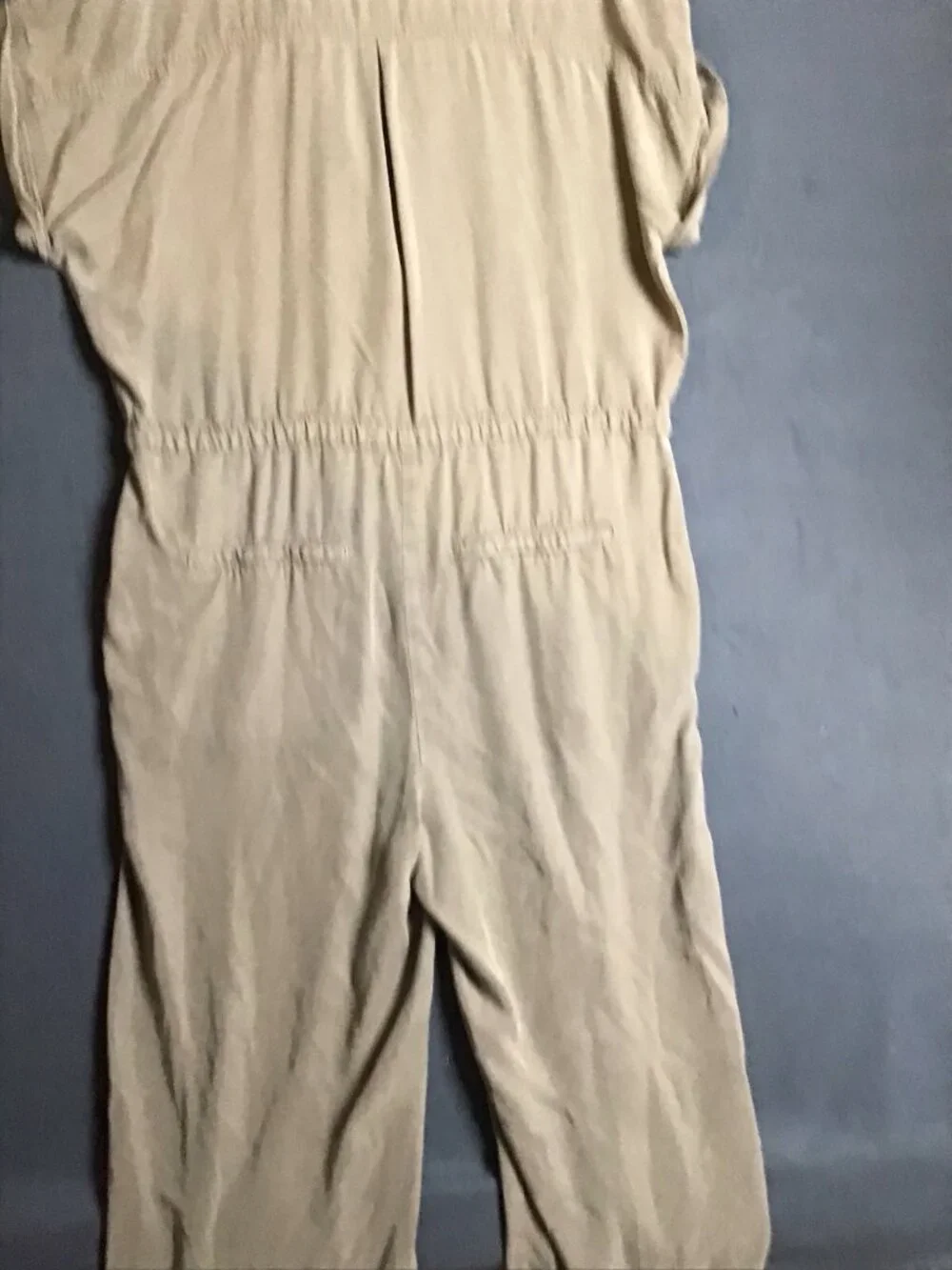 Free People Lottie Jumpsuit M  Tan Neutral Drawstring Waist Straight Leg